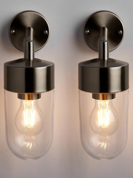 John Lewis Ahead Outdoor Wall Lights, Set of 2, Brushed Steel, Brushed Steel