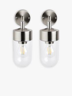 John Lewis Ahead Outdoor Wall Lights, Set of 2, Brushed Steel - view 2, Brushed Steel