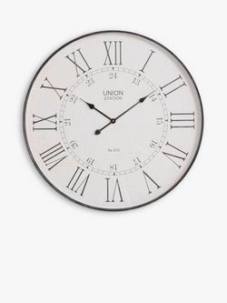 Libra Interiors Roman Numeral Round Wall Clock, 80cm, Antique Grey - view 2, Grey