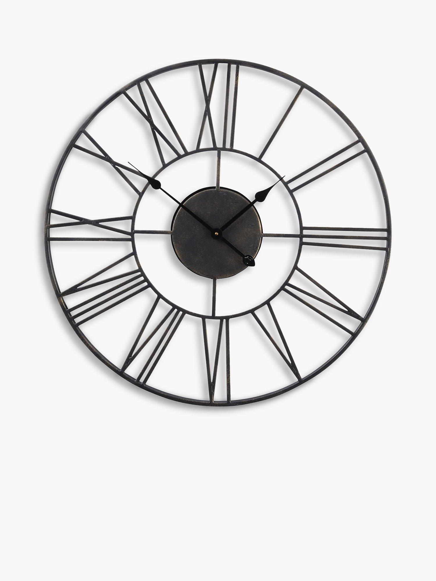 Libra Interiors Skeleton Roman Numeral Round Outdoor Wall Clock, 70cm, Antique Black