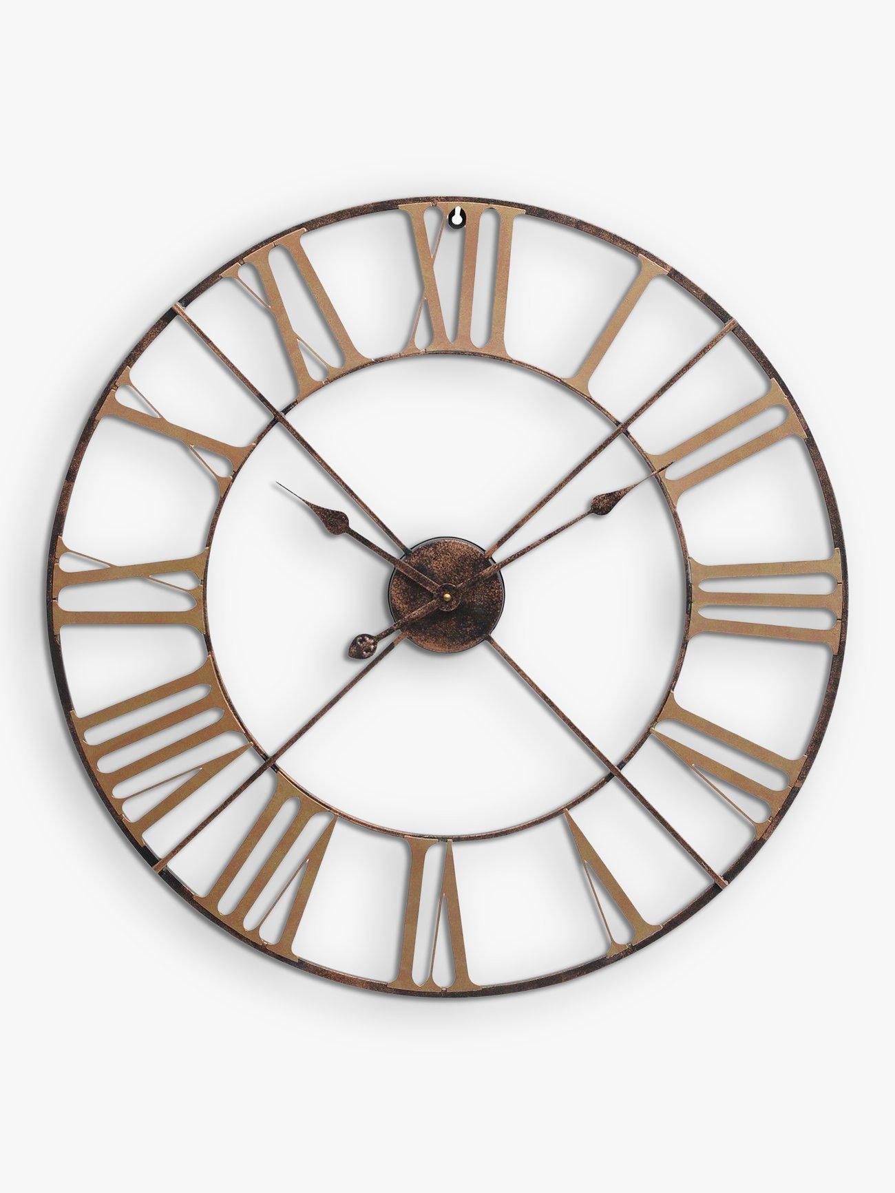 Libra Interiors Skeleton Roman Numeral Round Outdoor Wall Clock, 70cm, Antique Brass