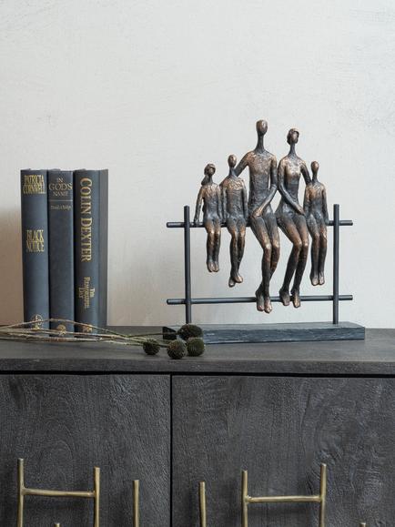 Libra Interiors Duxford Bench Family of 5 Sculpture, H31cm, Antique Bronze - view 2, Antique Bronze