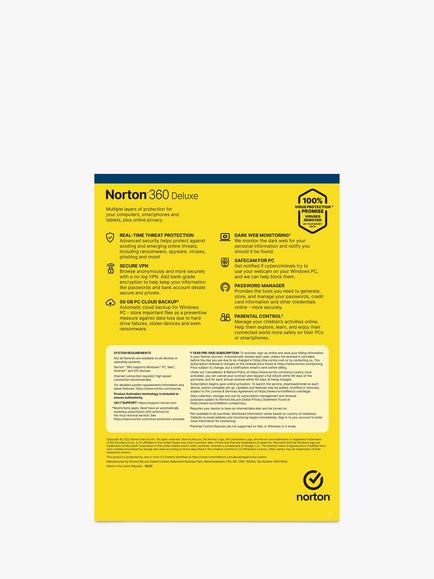 Norton 360 Deluxe, 1 Year Pre-Paid Subscription for 1 User and 5 Devices - view 2, 