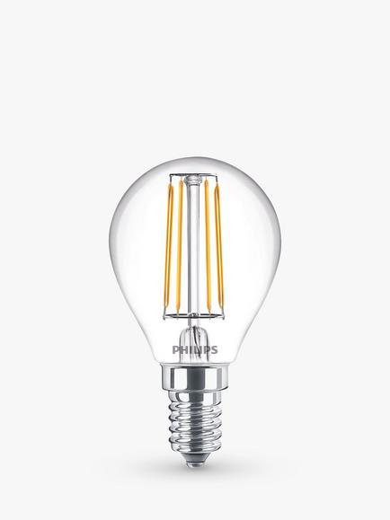 Philips 4.3W E14 SES LED Non-Dimmable Classic Bulb, Clear, White