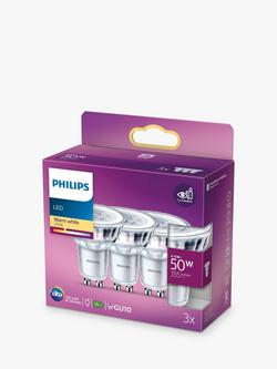 Philips 4.6W GU10 LED Non Dimmable Spotlight Bulb, Warm White, Set of 3 - view 2, White