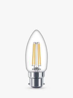 Philips 4.3W B22 BC LED Candle Bulb, Clear, Clear