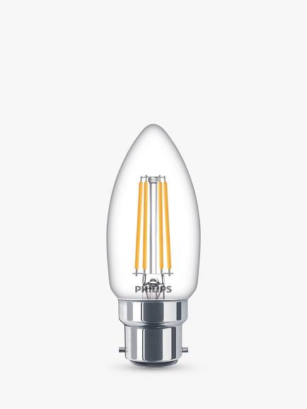 Philips 4.3W B22 BC LED Candle Bulb, Clear, Clear