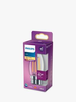 Philips 4.3W B22 BC LED Candle Bulb, Clear - view 2, Clear