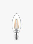 Philips 4.3W E14 SES LED Non-Dimmable Candle Bulb, Clear