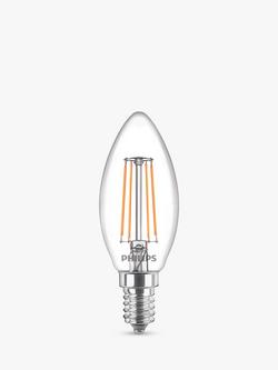 Philips 4.3W E14 SES LED Non-Dimmable Candle Bulb, Clear, White