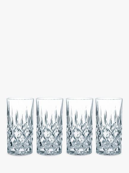 Nachtmann Noblesse Cut Crystal Glass Highballs, Set of 4, 375ml, Clear, Clear