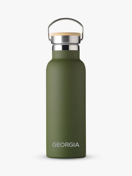 Treat Republic Personalised Stainless Steel & Bamboo Drinks Bottle, 500ml, Black - view 2, Green