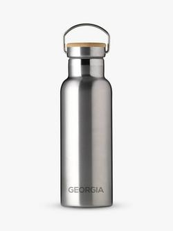 Treat Republic Personalised Stainless Steel & Bamboo Drinks Bottle, 500ml, Black, Silver