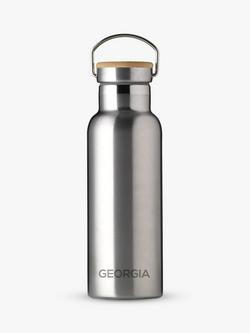 Treat Republic Personalised Stainless Steel & Bamboo Drinks Bottle, 500ml, Black - view 2, Silver