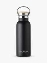 Treat Republic Personalised Stainless Steel & Bamboo Drinks Bottle, 500ml, Black
