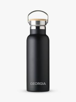 Treat Republic Personalised Stainless Steel & Bamboo Drinks Bottle, 500ml, Black, Black