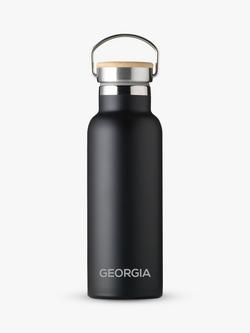 Treat Republic Personalised Stainless Steel & Bamboo Drinks Bottle, 500ml, Black - view 2, Black