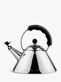Alessi Stovetop Kettle with Bird Whistle, Black/Silver
