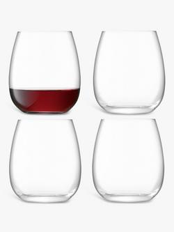 LSA International Borough Stemless Red Wine Glasses, Set of 4, 455ml, Clear, Clear