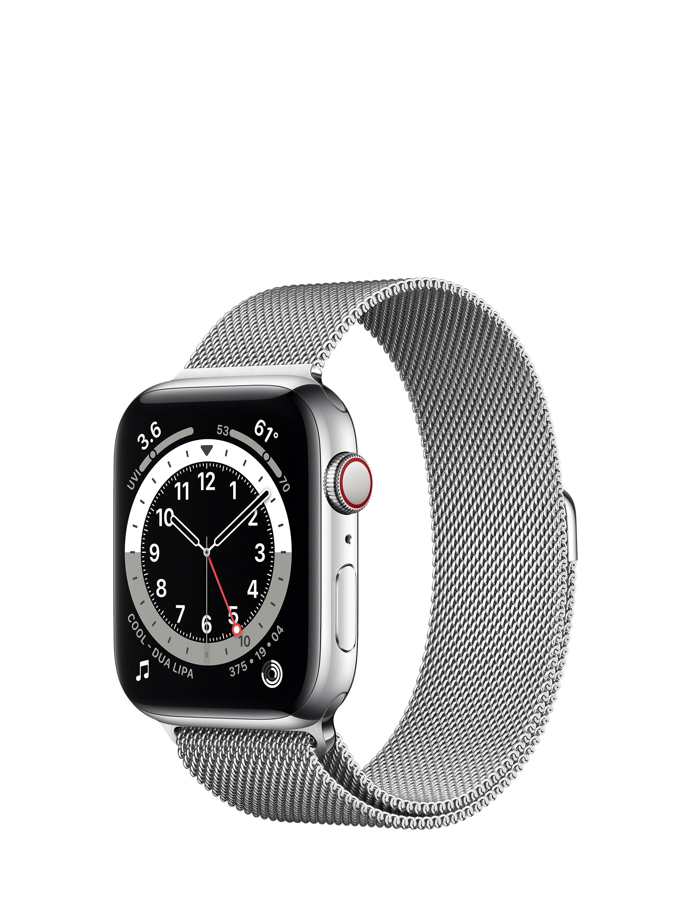 Apple Watch Series 6 GPS + Cellular, 44mm Silver Stainless Steel Case with Silver Milanese Loop