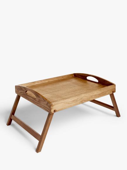 John Lewis Oak Wood Folding Bed Tray, 65cm, Natural, Natural