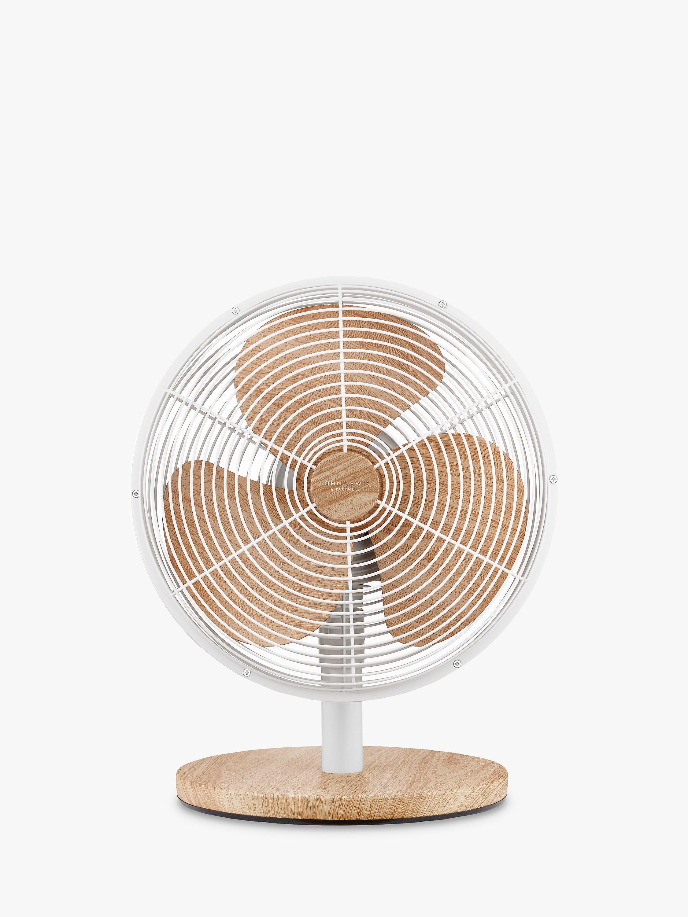 John Lewis Desk Fan, 12 inch, Oak Effect/White