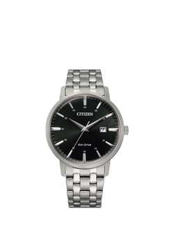 Citizen BM7460-88E Men's Eco-Drive Date Bracelet Strap Watch, Silver/Black, Silver/Black