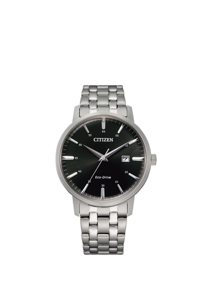Citizen BM7460-88E Men's Eco-Drive Date Bracelet Strap Watch, Silver/Black, Silver/Black