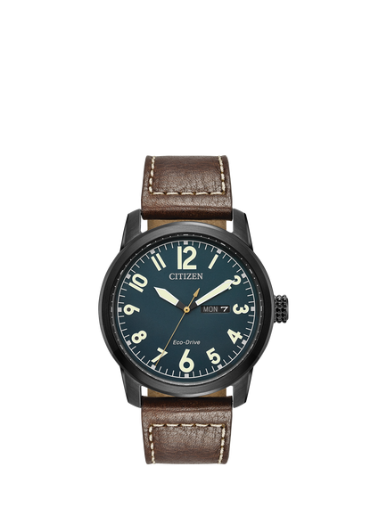 Citizen BM8478-01L Men's Day Date Leather Strap Watch, Brown/Blue, Brown/Blue