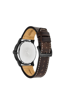 Citizen BM8478-01L Men's Day Date Leather Strap Watch, Brown/Blue - view 2, Brown/Blue