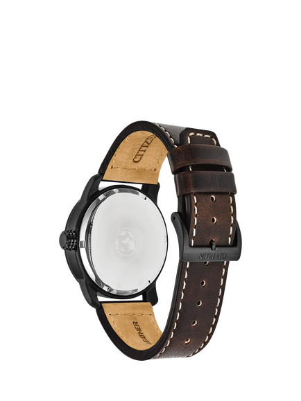 Citizen BM8478-01L Men's Day Date Leather Strap Watch, Brown/Blue - view 2, Brown/Blue