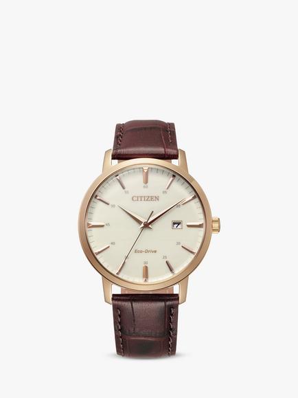 Citizen BM7463-12A Men's Eco-Drive Date Leather Strap Watch, Brown/White, Brown/White