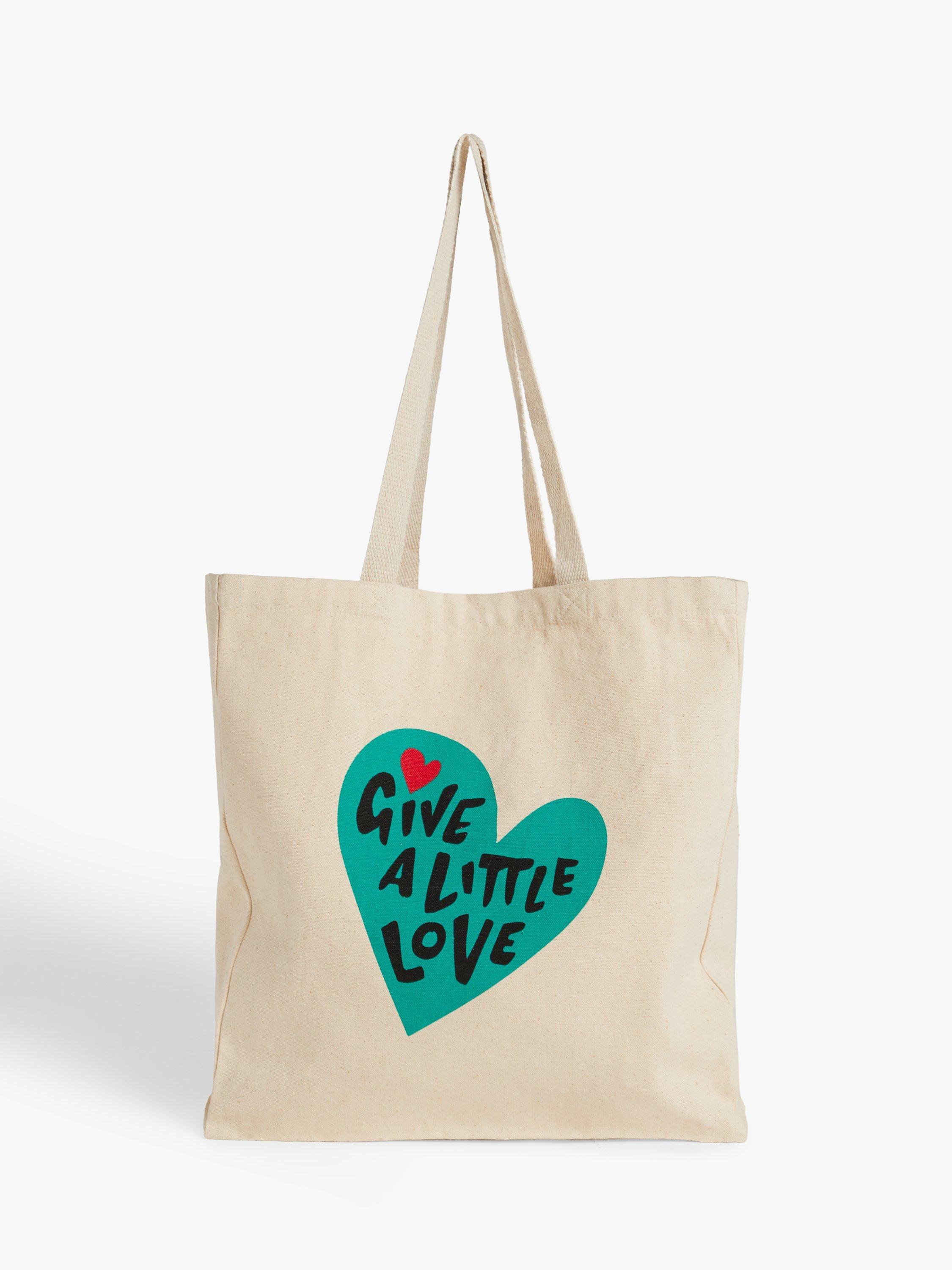 Give a Little Love Cotton Tote Bag Natural Teal