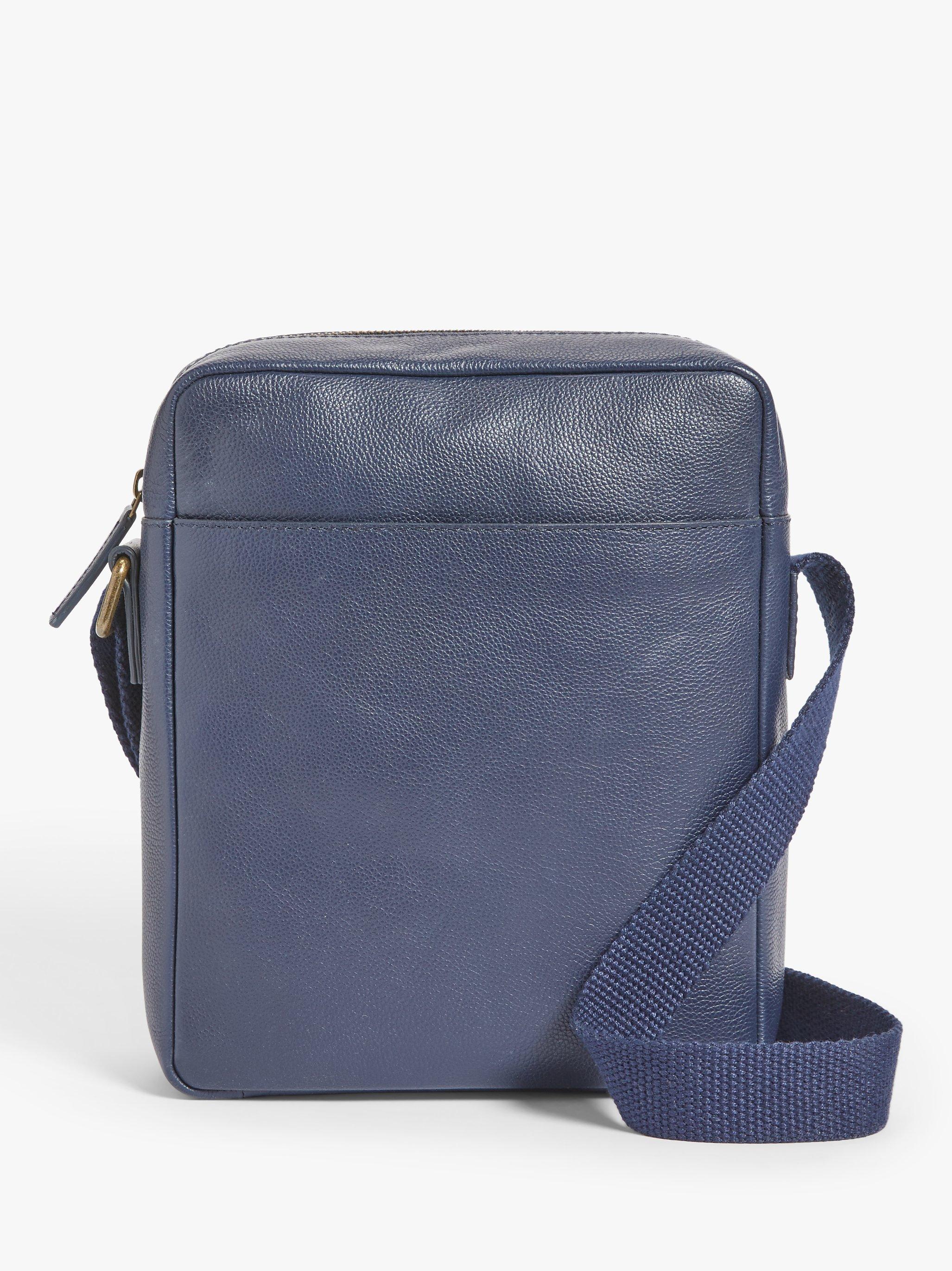 John Lewis Turin Leather Reporter Bag, Navy