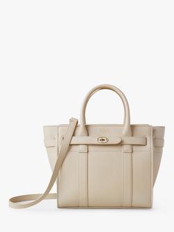 Mulberry Mini Bayswater Zipped Classic Grain Leather Tote Bag, Chalk