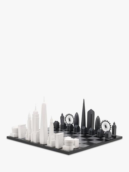 Skyline Chess New York City versus London Wood Board Chess Set, Multi