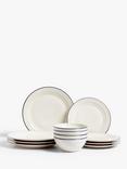John Lewis Harbour Blue Rim Stoneware Dinnerware Set, 12 Piece, White/Blue