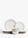 John Lewis Harbour Blue Rim Dinnerware Set, White/Blue, 12 Piece