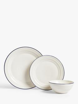 John Lewis Harbour Blue Rim Stoneware Dinnerware Set, 12 Piece, White/Blue - view 2, White/Blue