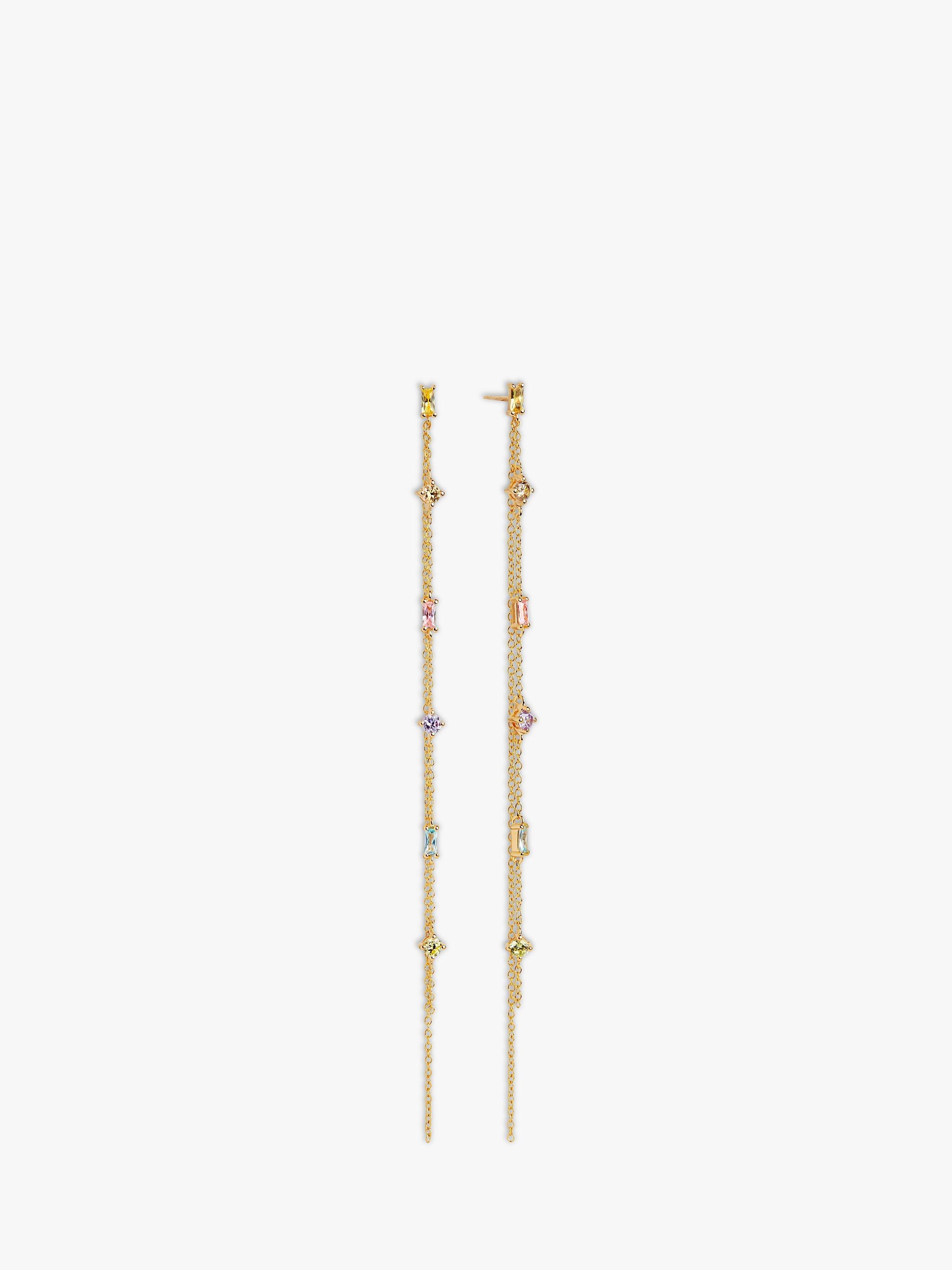 Product image 1 of 2, which shows Sif Jakobs Jewellery Princess Swarovski Crystal Double Chain Drop Earrings, Gold/Multi
