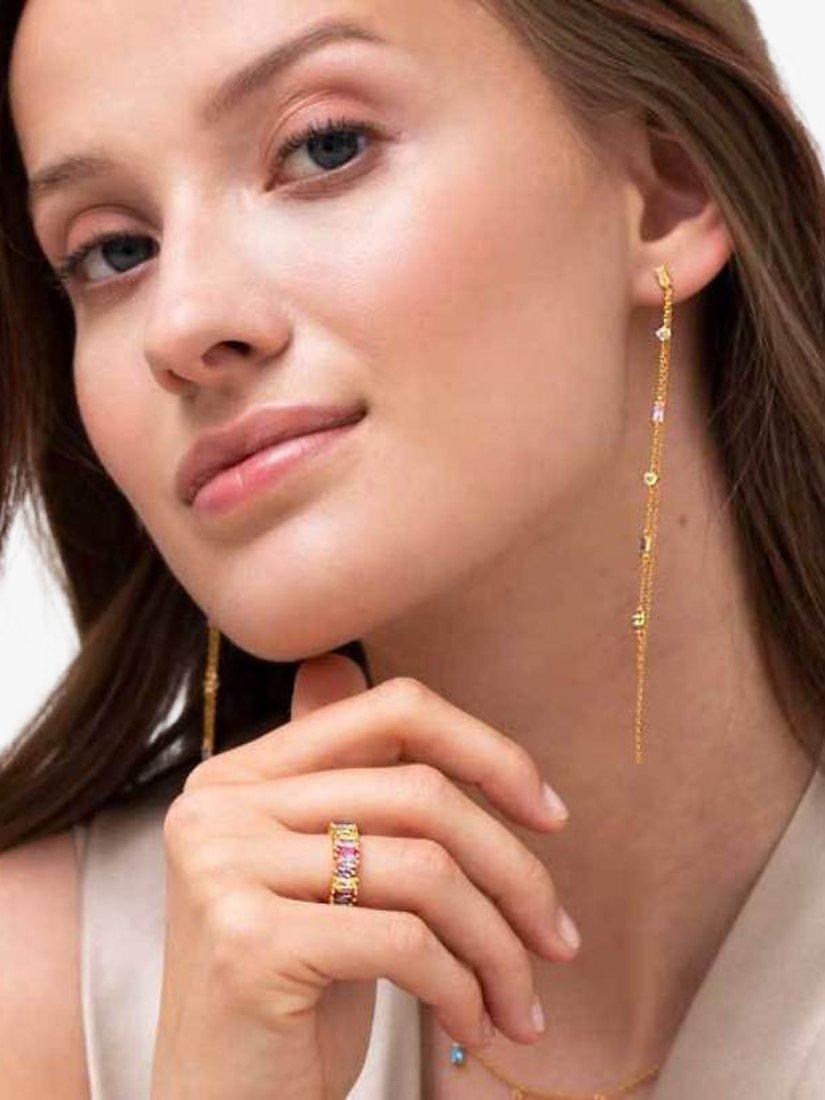 Product image 2 of 2, which shows Sif Jakobs Jewellery Princess Swarovski Crystal Double Chain Drop Earrings, Gold/Multi