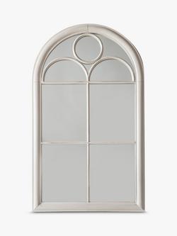 Classic Arch Window Metal Frame Indoor/Outdoor Wall Mirror, 100 x 61cm, Distressed White, Distressed White