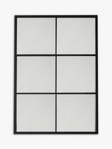 Rectangular Metal Frame Glass Pane Indoor/Outdoor Wall Mirror, Black