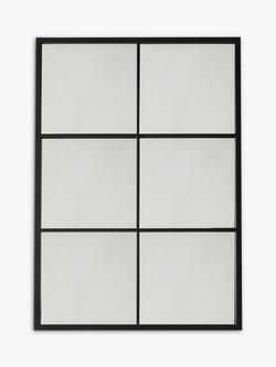 Rectangular Metal Frame Glass Pane Indoor/Outdoor Wall Mirror, Black, Black