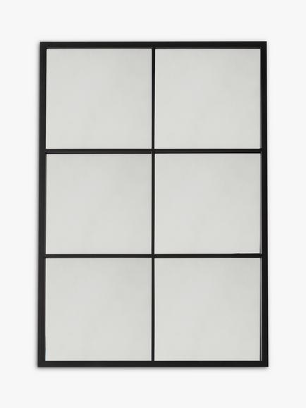 Rectangular Metal Frame Glass Pane Indoor/Outdoor Wall Mirror, Black, Black