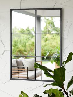 Rectangular Metal Frame Glass Pane Indoor/Outdoor Wall Mirror, Black - view 2, Black