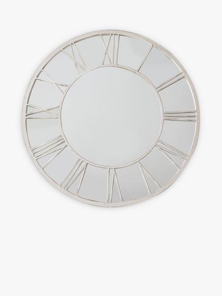 Roman Numeral Clock Style Metal Frame Indoor/Outdoor Wall Mirror, 85cm, White, White
