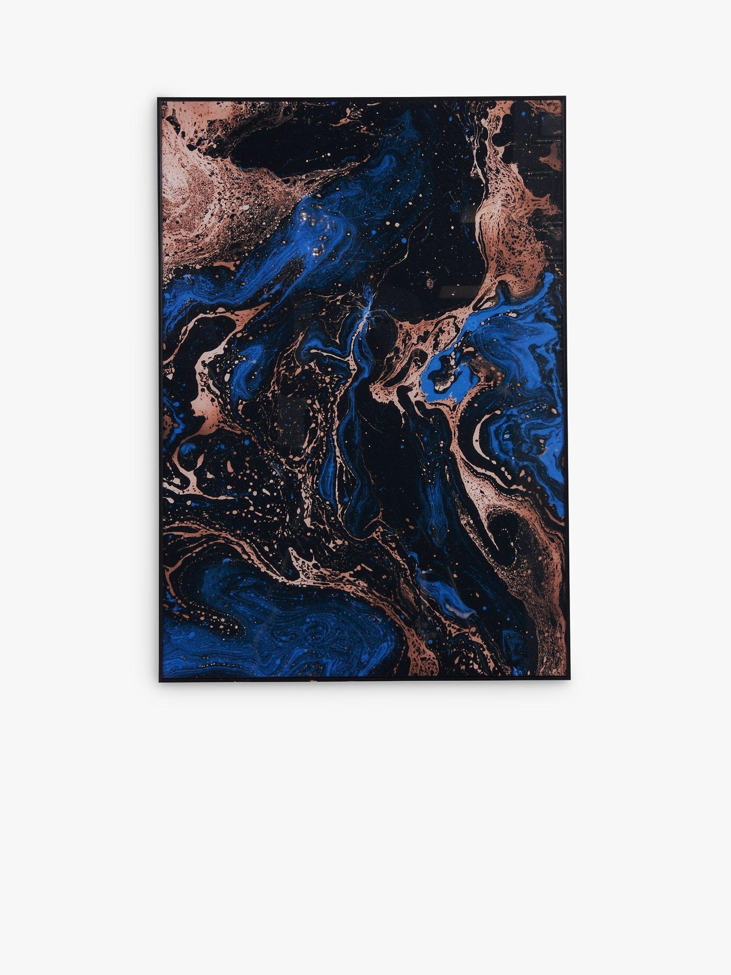 Libra Interiors Abstract Marble Framed Glass Print, 100 x 70cm, Blue/Multi