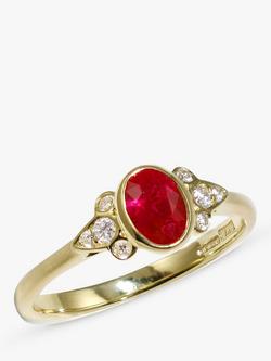 E.W Adams 18ct Yellow Gold Oval Ruby & Diamond Ring, N, Yellow Gold