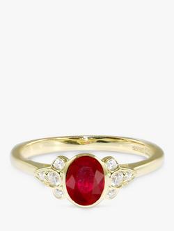 E.W Adams 18ct Yellow Gold Oval Ruby & Diamond Ring, N - view 2, Yellow Gold